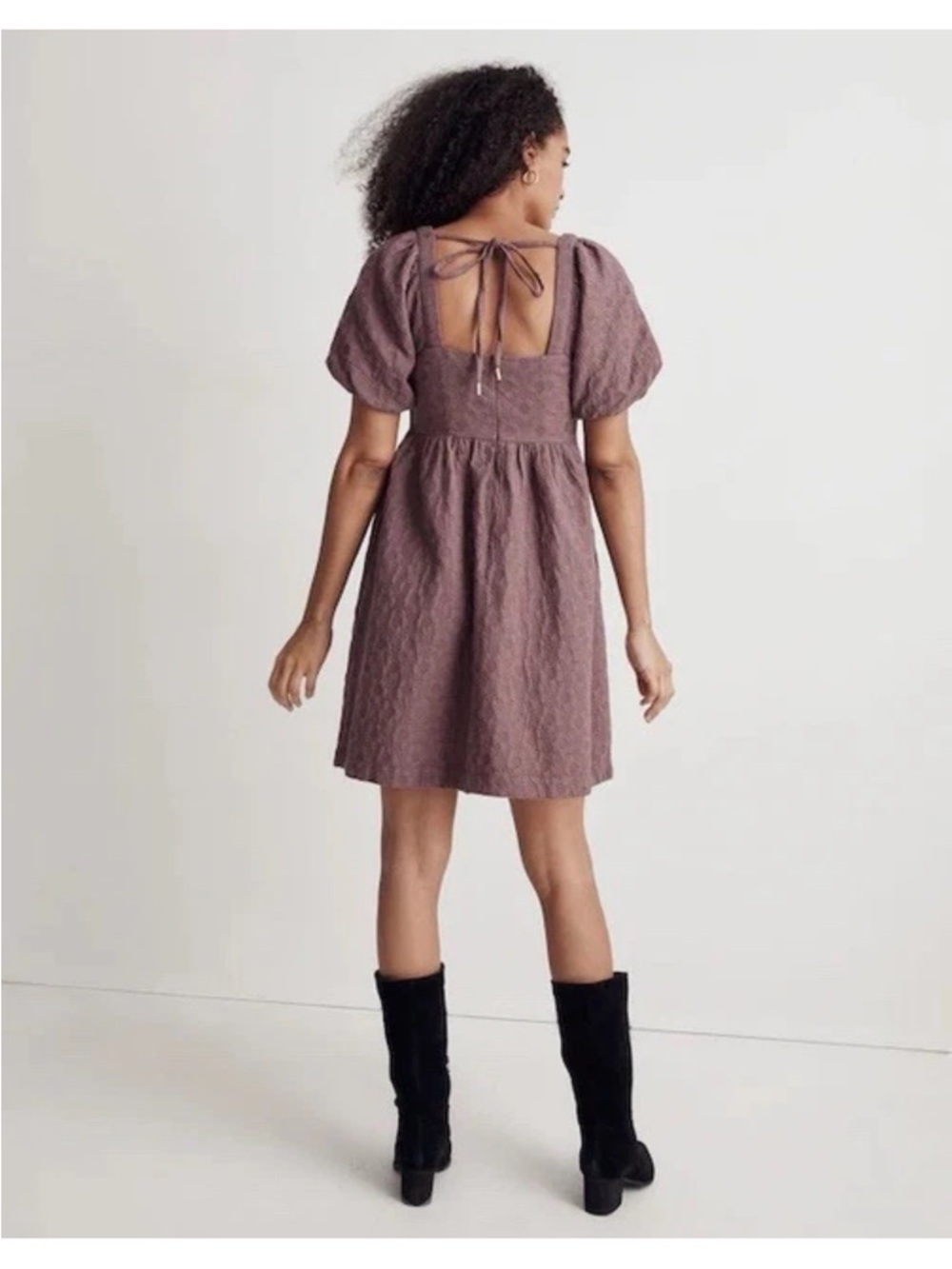 Madewell Floral Quilted Puff Sleeve Mini Dress Womens Sz M Purple Cotton NWT - Picture 4 of 12